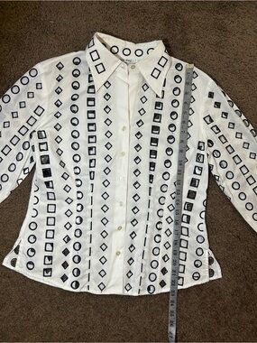 Samuel Dong White Button-Down Shirt with Black Geometric Cutouts